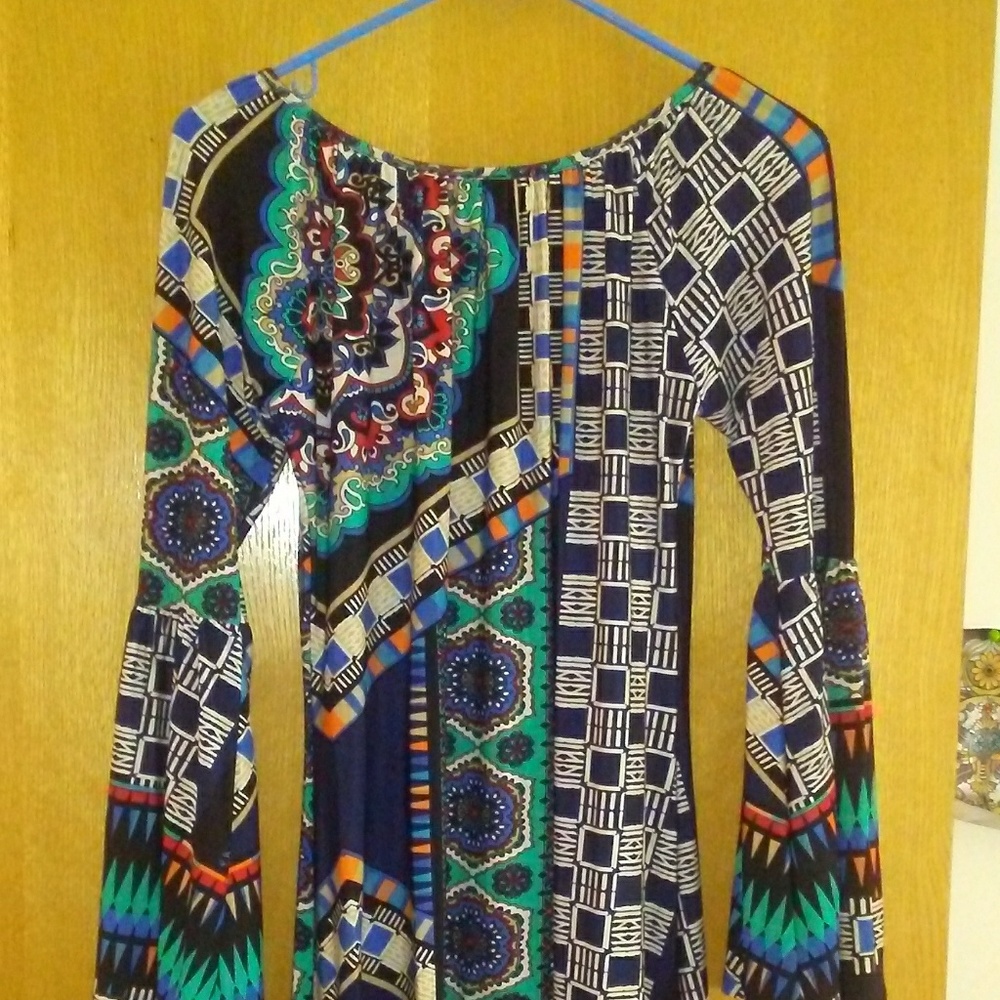 Blue/Navy Geometric Tie-Neck Tunic